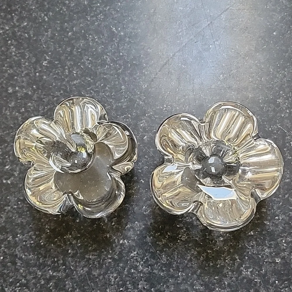 Daum Pair of Crystal Candleholders France 20th Century Signed Art Rare New